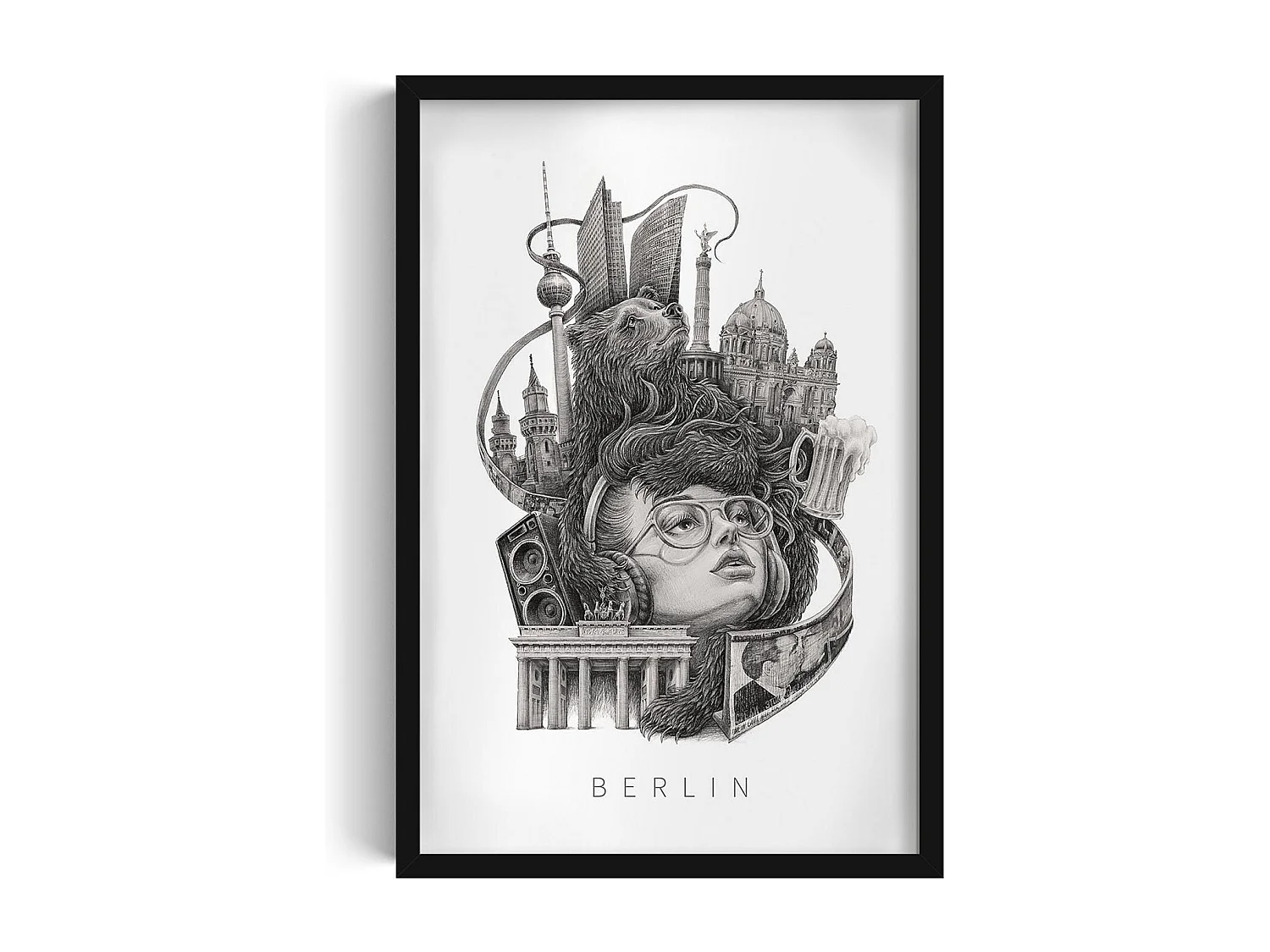 Image dans un cadre, art mural allemand moderne, art du cadre noir Berlin, image urbaine 40x60.