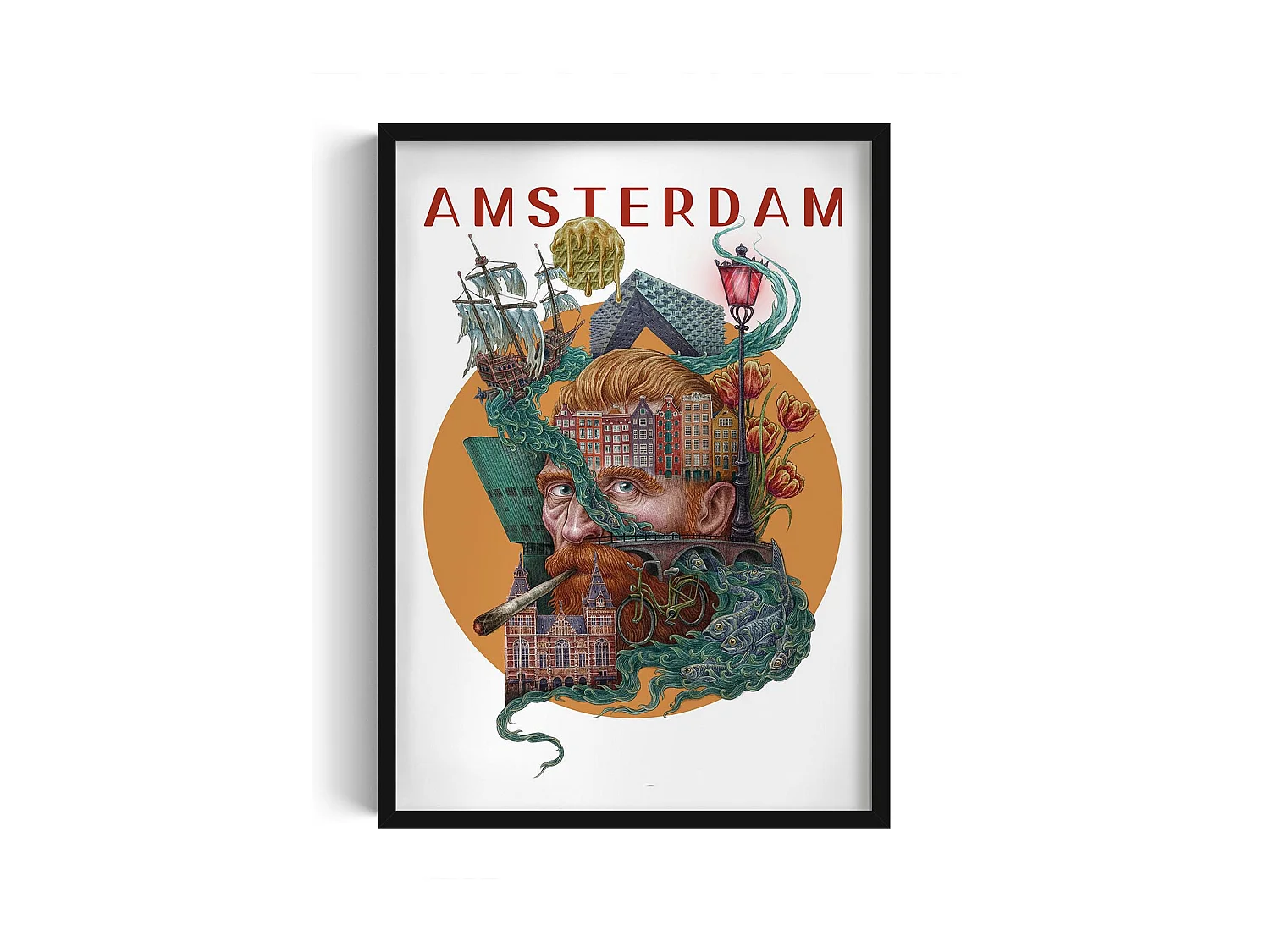 Foto in lijst, Nederlands stadsdecor, Amsterdam zwart ingelijste foto, 50x70 cm Amsterdamse kunst, stadsprint.