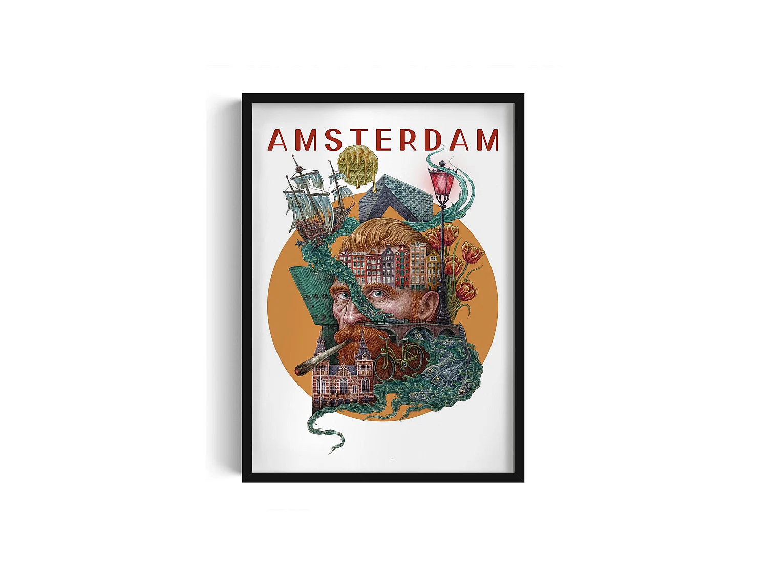 Image dans un cadre, décor de ville néerlandaise, image à cadre noir Amsterdam, 50x70 cm art d'Amsterdam, imprimé urbain.