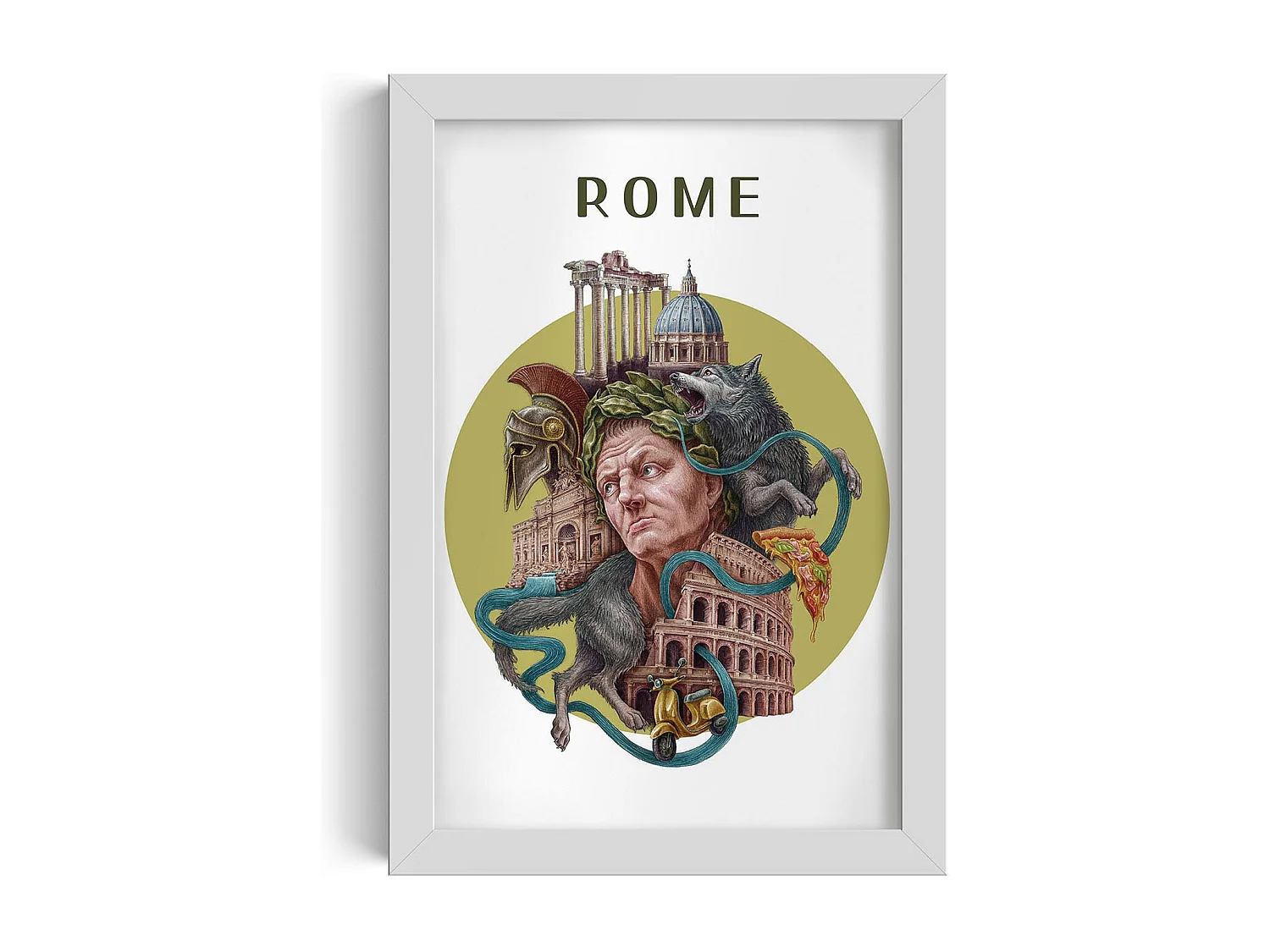 Bild im Rahmen, italienisches Stadtdekor, weißes Rahmenbild Rom, 20x30 cm Rom-Kunst, Rom-Stadtdruck.