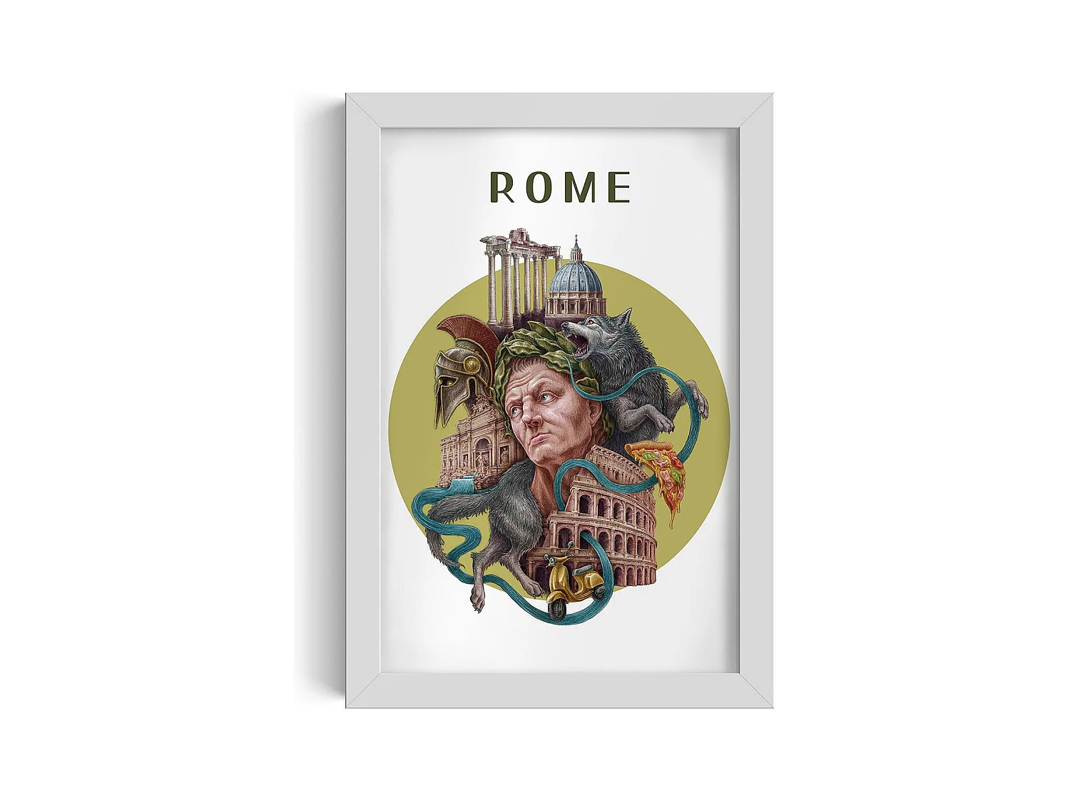 Image dans un cadre, décor de ville italienne, image cadre blanc Rome, 20x30 cm art de Rome, imprimé urbain Rome.