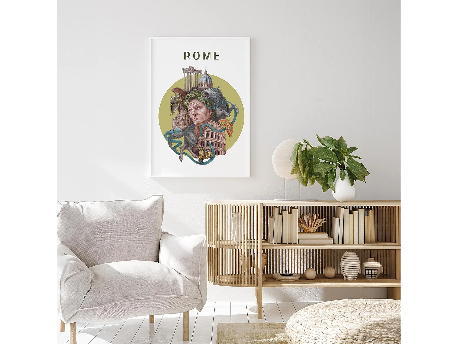 Bild im Rahmen, italienisches Stadtdekor, weißes Rahmenbild Rom, 20x30 cm Rom-Kunst, Rom-Stadtdruck.