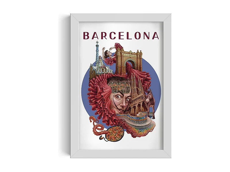 Ingelijste foto, Spaans stadsdecor, Barcelona witte lijst, 20x30 cm Barcelona kunst, Barcelona stedelijke print.