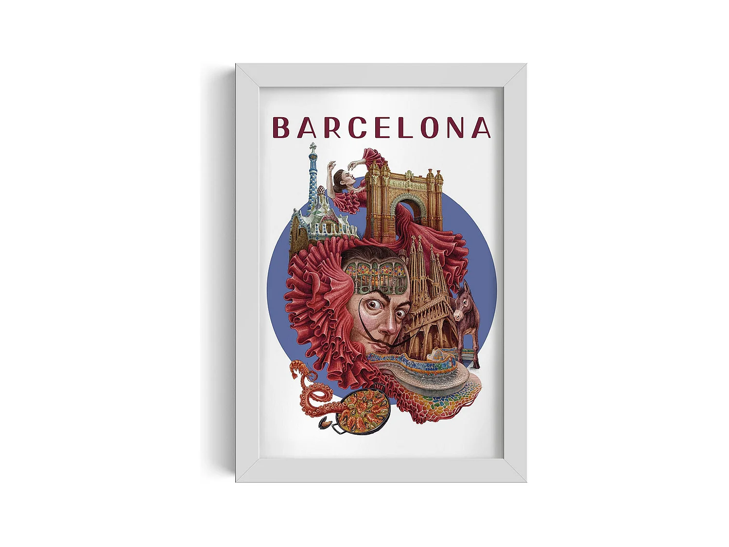 Image encadré, décor de ville espagnole, image cadre blanc Barcelone, 20x30 cm art de Barcelone, imprimé urbain Barcelone.