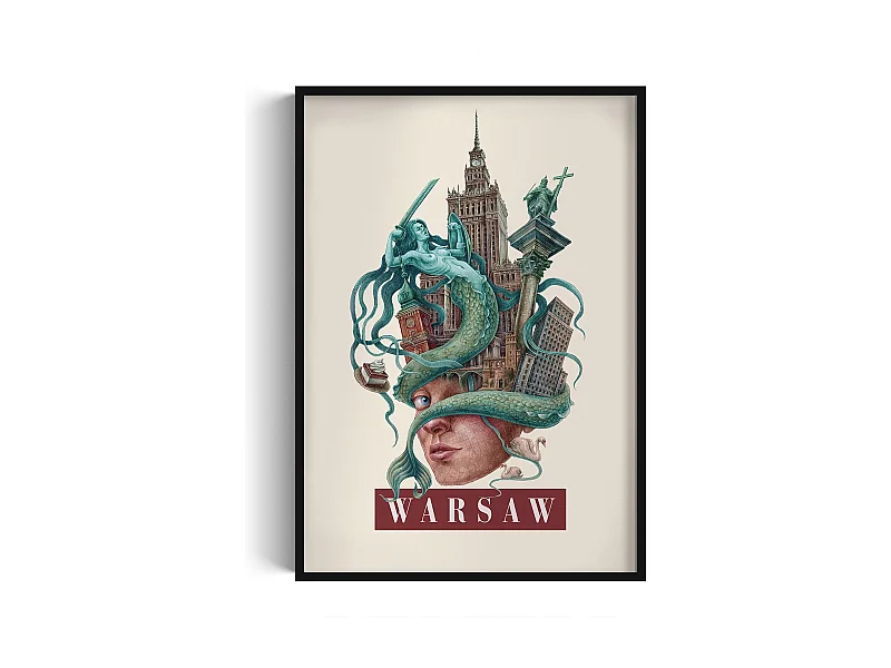 Foto in lijst, modern stedelijk decor, ingelijste kunst van Warschau, minimalistische stedelijke print van Warschau, Warschau ontwerp 70x100 cm.