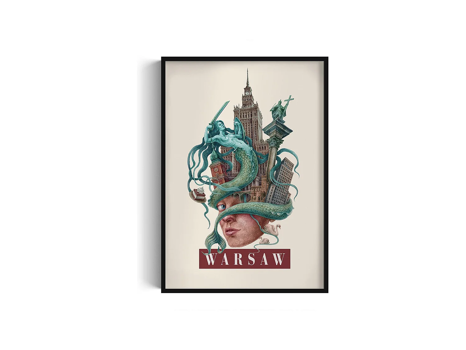 Image dans un cadre, décor urbain moderne, art encadré Varsovie, imprimé urbain minimaliste Varsovie, design Varsovie 70x100 cm.