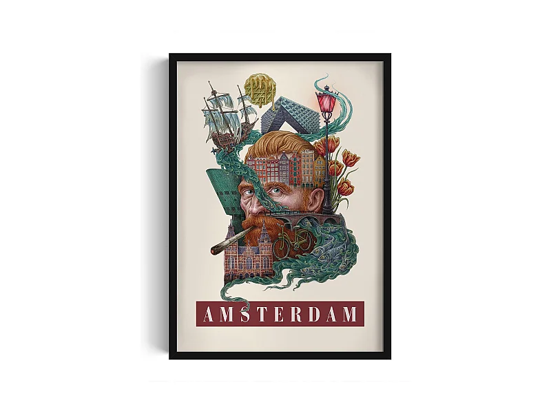 Foto in lijst, modern Nederlands decor, Amsterdamse kunst zwarte lijst, Amsterdamse stadsfoto, print 50x70 cm.