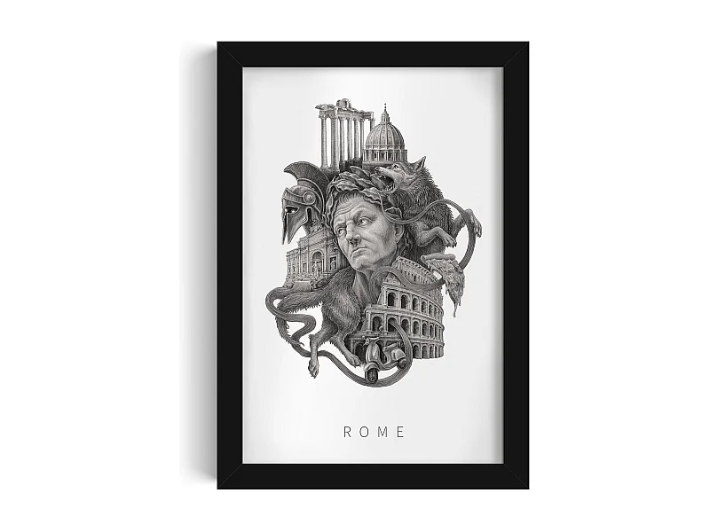 Bild im Rahmen, elegante italienische Dekoration, Rom-Kunst schwarzer Rahmen, Stadtbild von Rom, Rom-Design 20x30 cm.