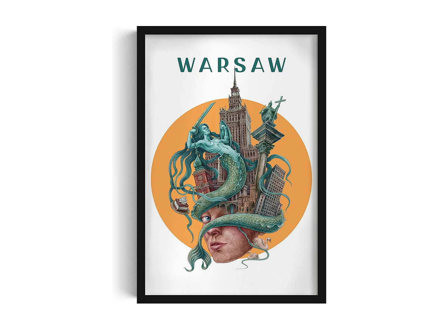 Bild im Rahmen, polnisches Stadtdekor, schwarz gerahmtes Bild Warschau, 40x60 cm Warschauer Kunst, urbaner Druck.