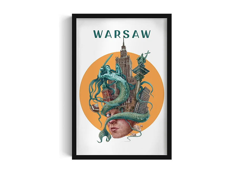 Bild im Rahmen, polnisches Stadtdekor, schwarz gerahmtes Bild Warschau, 40x60 cm Warschauer Kunst, urbaner Druck.