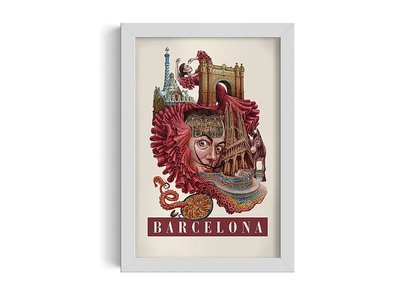 Image encadré, imprimé ville espagnole, art cadre blanc Barcelone, décor urbain Barcelone, 20x30 cm.