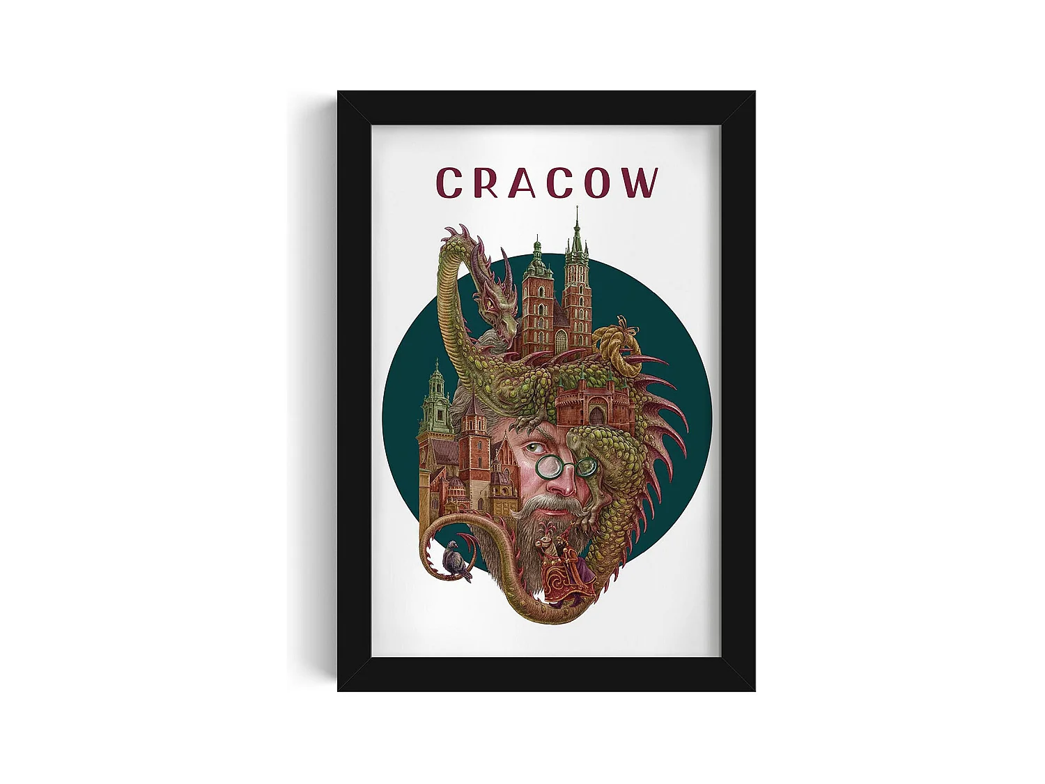 Image dans un cadre, décor de la ville polonaise, image avec cadre noir Cracovie, 20x30 cm Art de Cracovie, imprimé urbain.