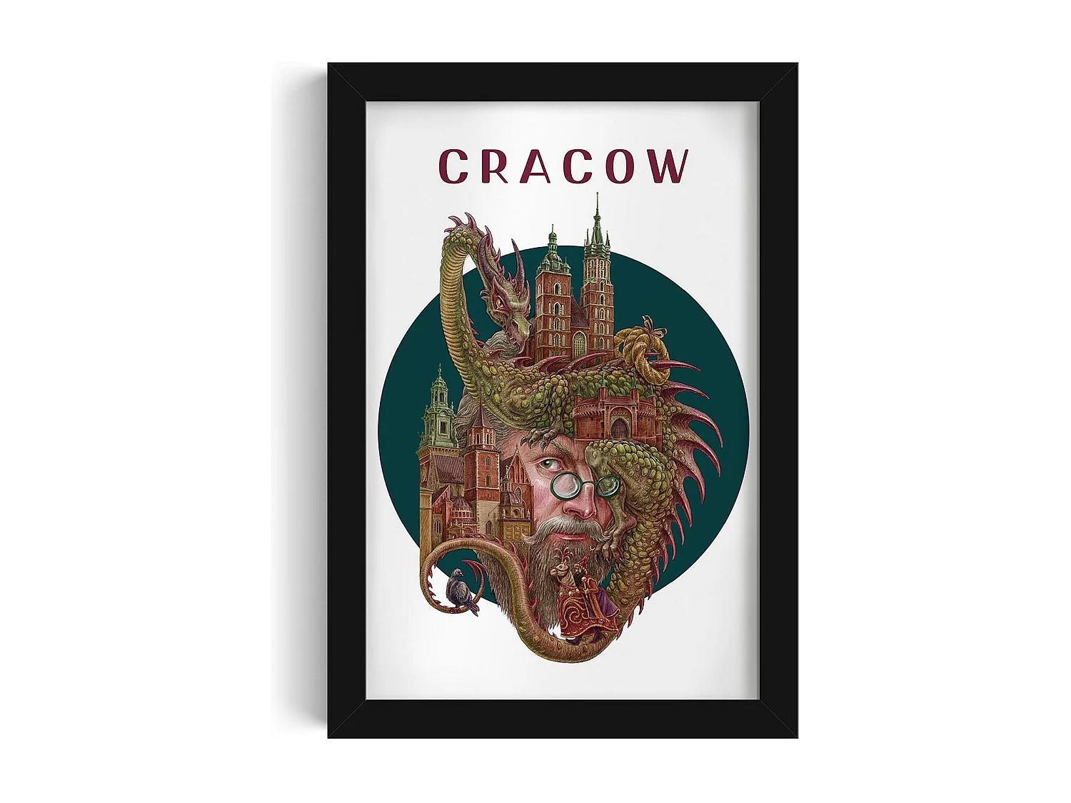 Bild im Rahmen, polnisches Stadtdekor, Bild mit schwarzem Rahmen Krakau, 20x30 cm Krakauer Kunst, urbaner Druck.