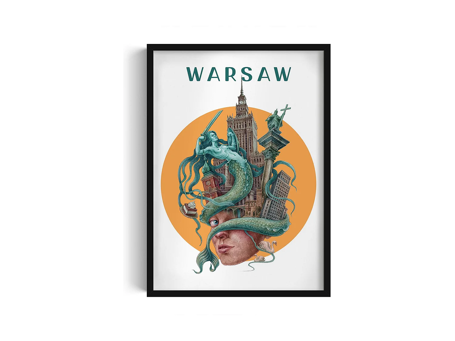 Bild im Rahmen, polnisches Stadtdekor, schwarz gerahmtes Bild Warschau, 50x70 cm Warschauer Kunst, urbaner Druck.