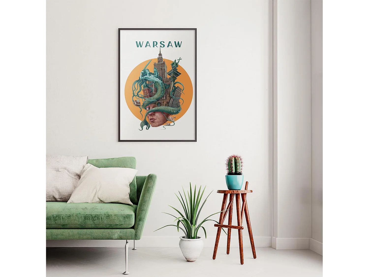 Bild im Rahmen, polnisches Stadtdekor, schwarz gerahmtes Bild Warschau, 50x70 cm Warschauer Kunst, urbaner Druck.