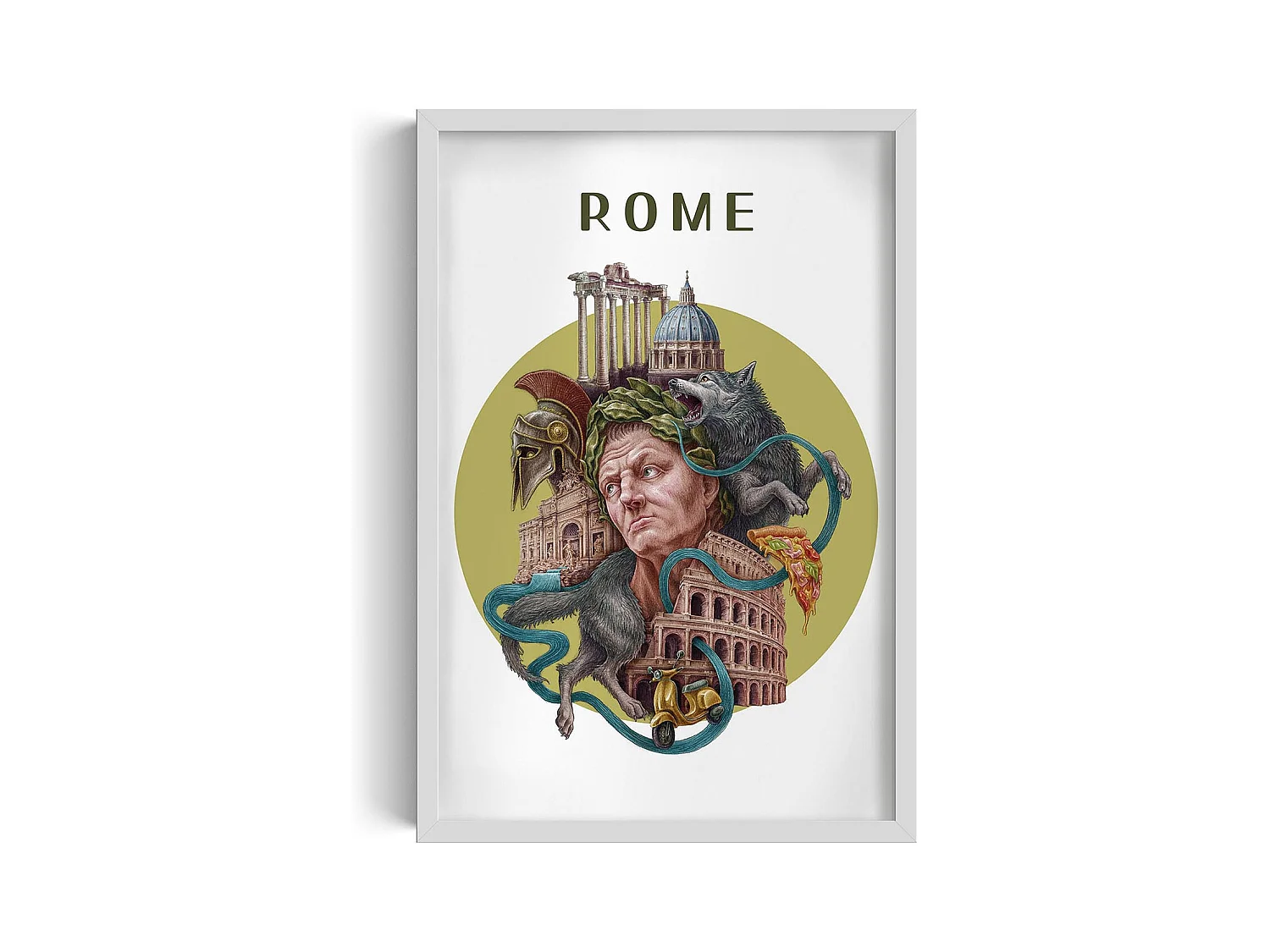 Image dans un cadre, décor de ville italienne, image cadre blanc Rome, 40x60 cm art de Rome, imprimé urbain Rome.