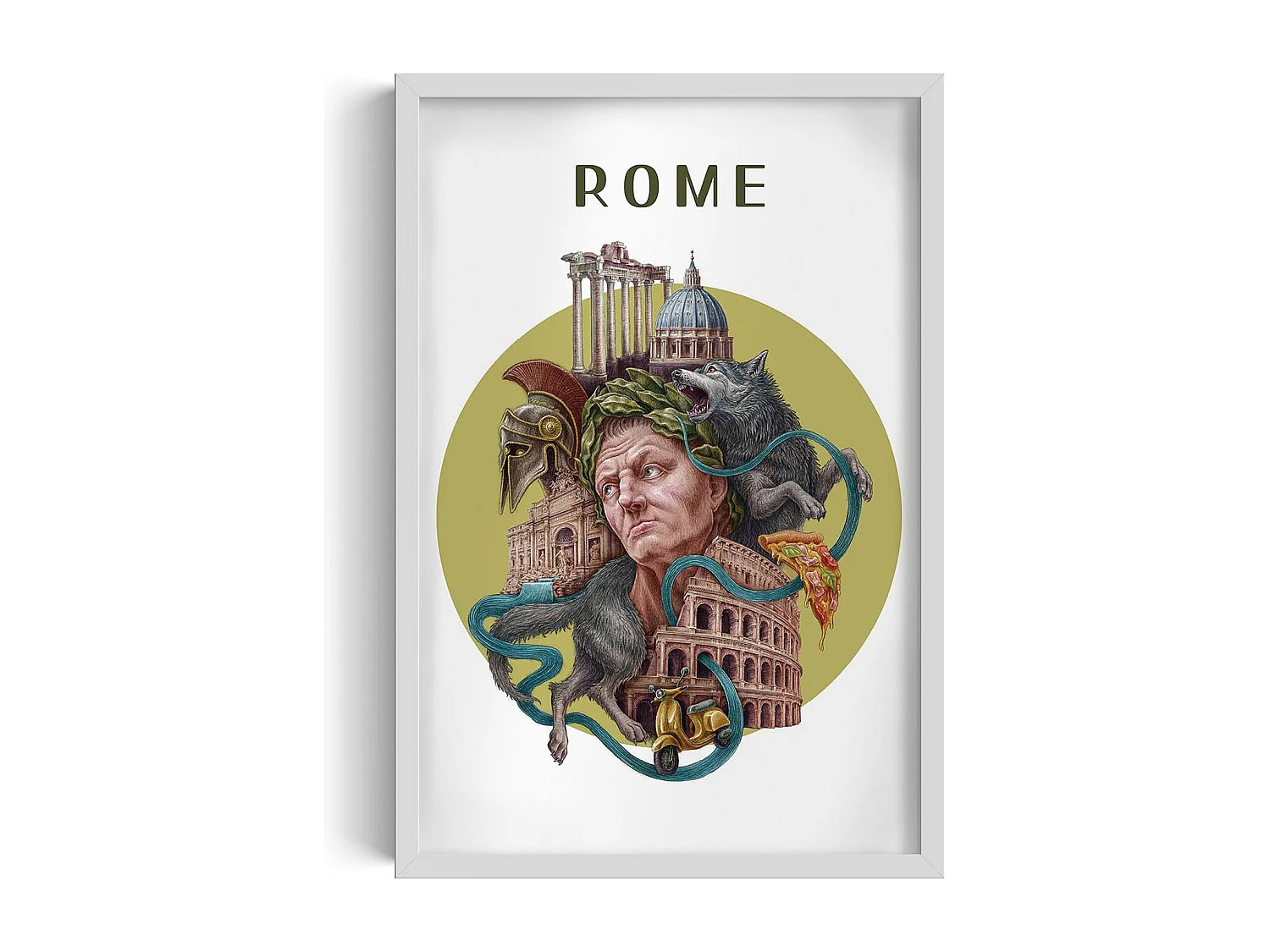 Foto in lijst, Italiaans stadsdecor, Rome witte lijst foto, 40x60 cm Rome kunst, Rome stedelijke print.