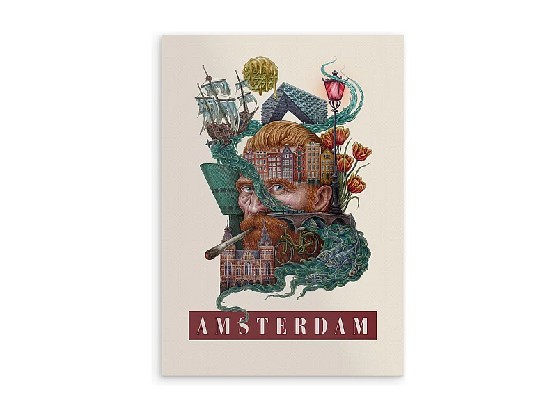Poster, modernes niederländisches Dekor, Amsterdamer Kunst, Amsterdamer Stadtplakat, Druck 29,7 x 42 cm.