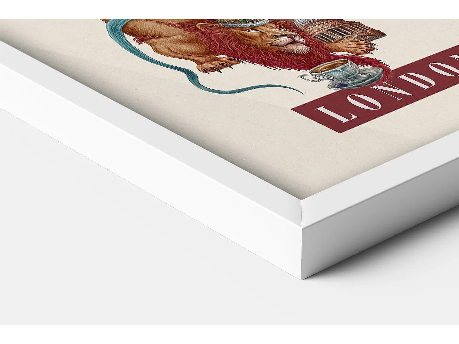 Gerahmtes Bild, Londoner Stadtdekor, weißer Rahmen, Londoner Kunst, minimalistisches Londoner Stadtbild, 70 x 100 cm.