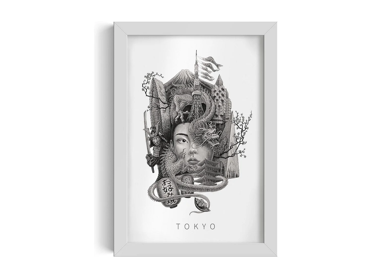 Gerahmtes Bild, raffiniertes japanisches Stadtdekor, weißer Rahmen der Tokio-Kunst, Stadtbild Tokio, 20x30 cm.