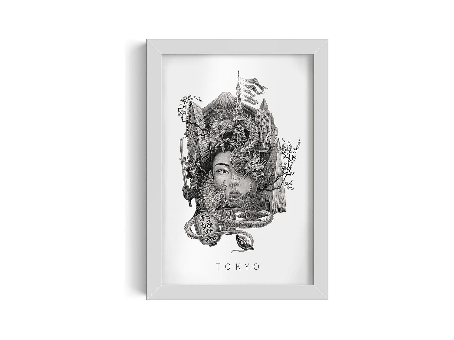 Image encadré, déco urbaine japonaise épurée, cadre blanc art Tokyo, image urbaine Tokyo, 20x30 cm.