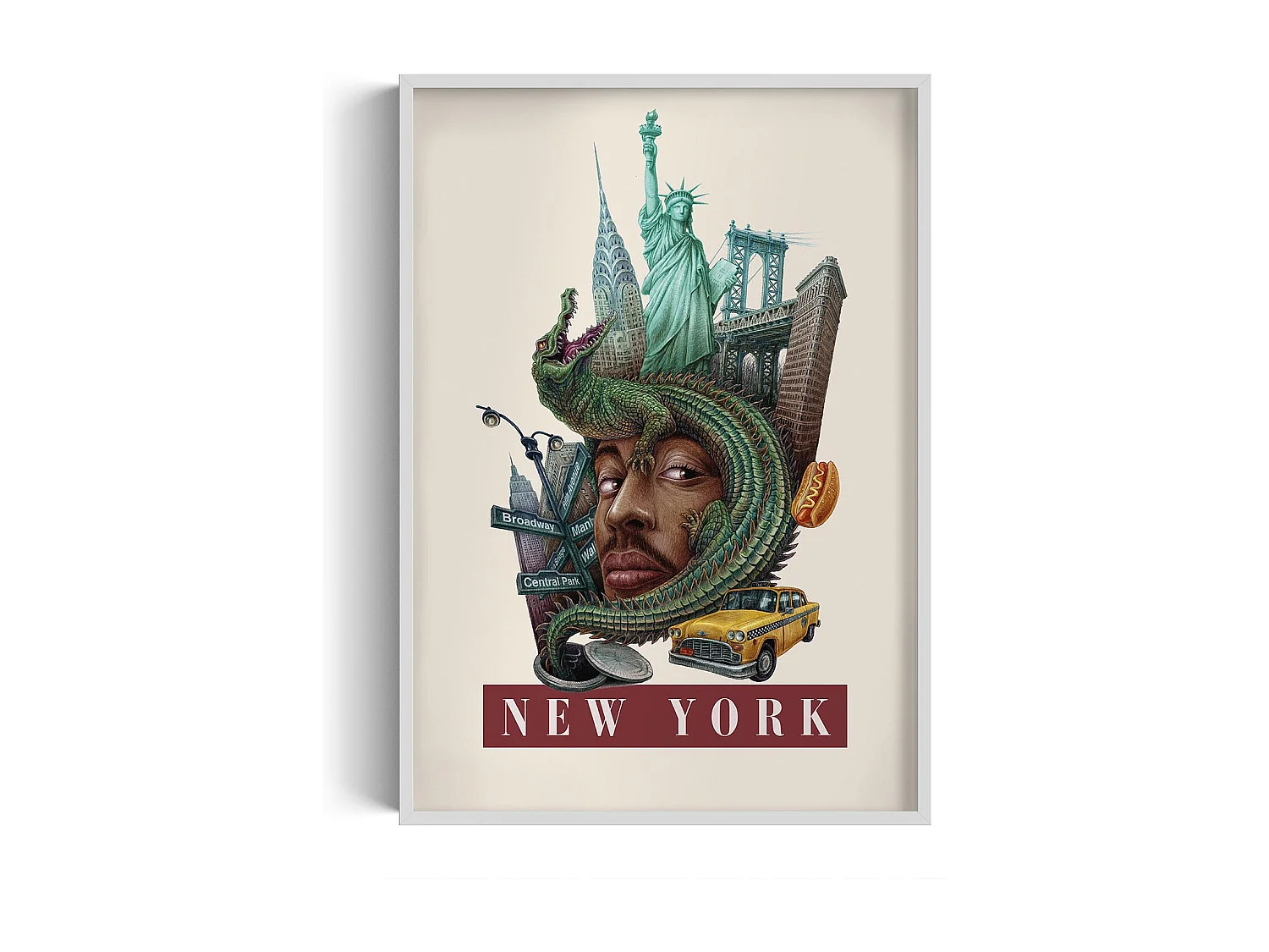 Imagen enmarcada, diseño ciudad americana, arte marco blanco Nueva York, impresión Nueva York 70x100 cm, cartel urbano Nueva York.