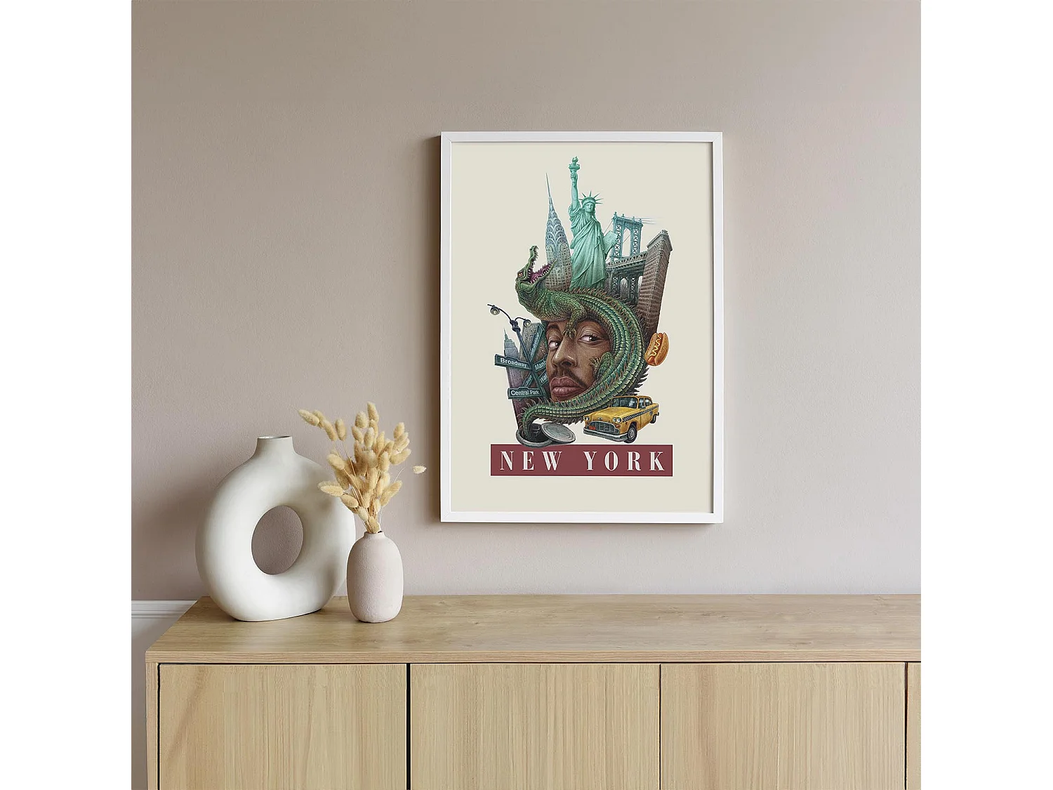 Imagen enmarcada, diseño ciudad americana, arte marco blanco Nueva York, impresión Nueva York 70x100 cm, cartel urbano Nueva York.