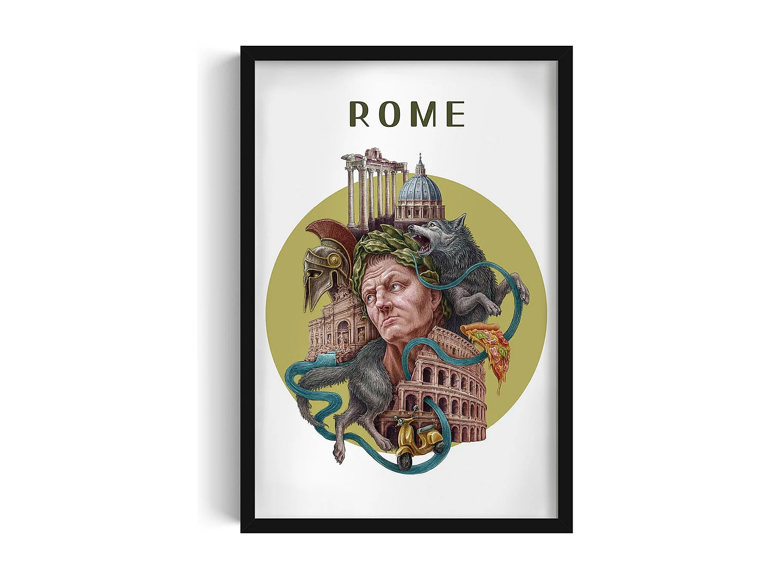 Bild im Rahmen, italienisches Stadtdekor, schwarzes Rahmenbild Rom, 40x60 cm Rom-Kunst, Rom-Stadtdruck.