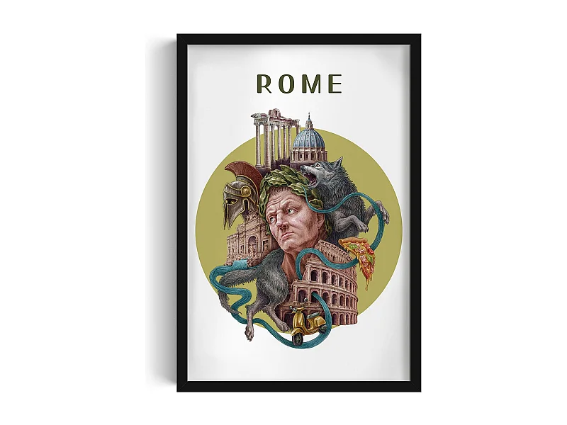 Bild im Rahmen, italienisches Stadtdekor, schwarzes Rahmenbild Rom, 40x60 cm Rom-Kunst, Rom-Stadtdruck.