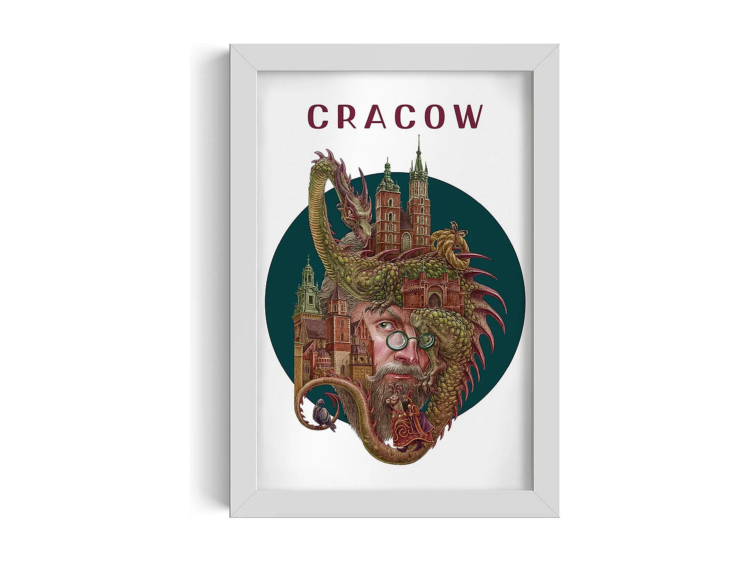 Image dans un cadre, décor de la ville polonaise, image avec cadre blanc Cracovie, 20x30 cm Art de Cracovie, imprimé urbain.