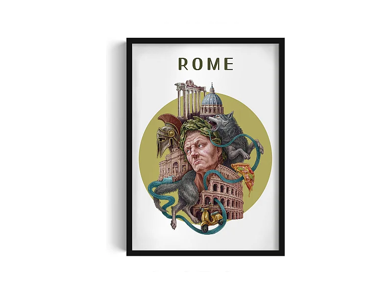 Quadro con cornice, arredamento della città italiana, quadro con cornice nera di Roma, arte di Roma 50x70 cm, stampa urbana di Roma.