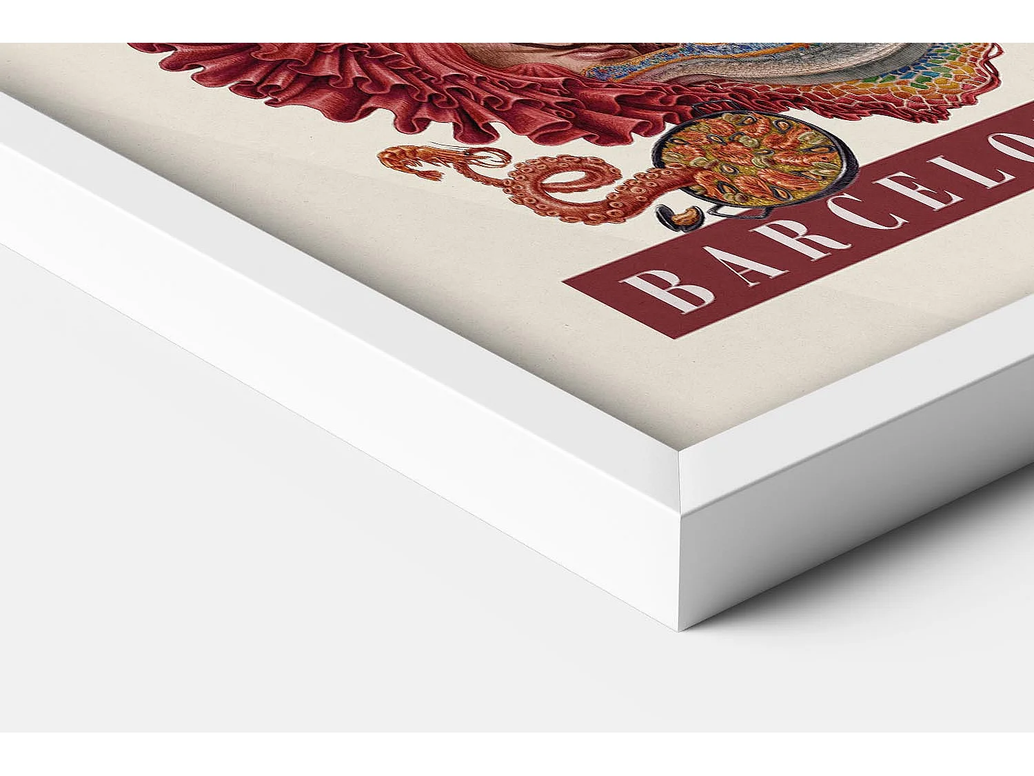 Gerahmtes Bild, spanischer Stadtdruck, weiße Rahmenkunst Barcelona, städtisches Dekor Barcelona, 70x100 cm.