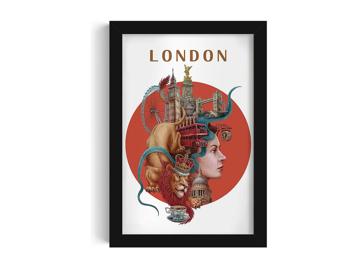 Gerahmtes Bild, britisches Stadtdekor, Londoner schwarzer Rahmen, 20x30 cm Londoner Kunst, Londoner Stadtdruck.