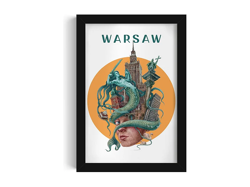 Bild im Rahmen, polnisches Stadtdekor, schwarz gerahmtes Bild Warschau, 20x30 cm Warschauer Kunst, urbaner Druck.