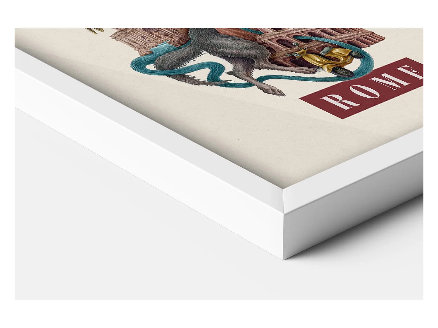Quadro incorniciato, arredamento italiano Roma, cornice bianca arte Roma, design Roma 20x30 cm, elegante stampa urbana Roma.