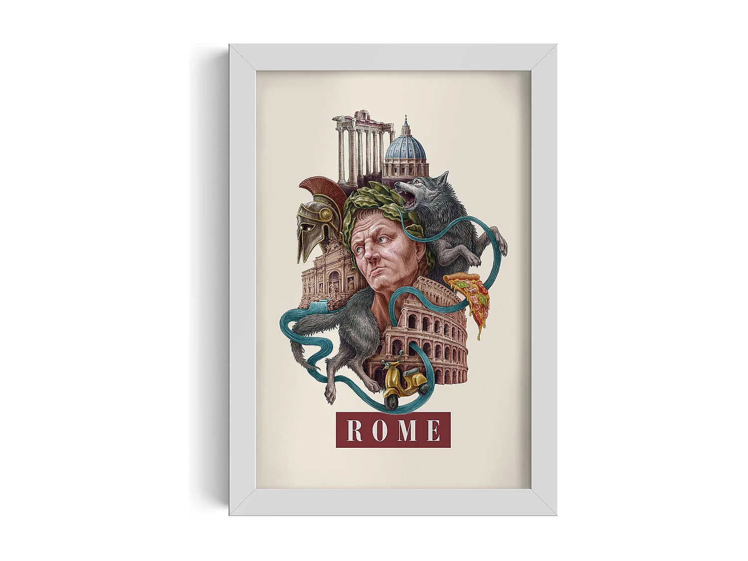 Image encadré, décor italien Rome, cadre blanc Rome art, 20x30 cm design Rome, imprimé urbain élégant Rome.