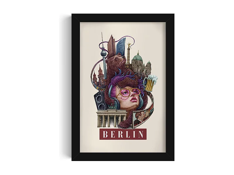 Bild im Rahmen, modernes deutsches Dekor, schwarzer Rahmen Berlin-Kunst, minimalistisches Bild Berlin, 20x30 cm Berlin-Kunst.