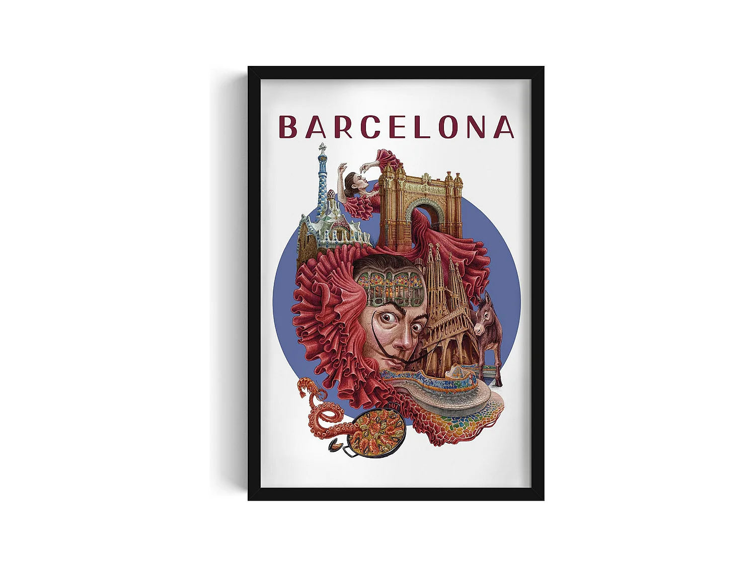 Image encadré, décor de ville espagnole, image cadre noir Barcelone, 40x60 cm art de Barcelone, imprimé urbain Barcelone.