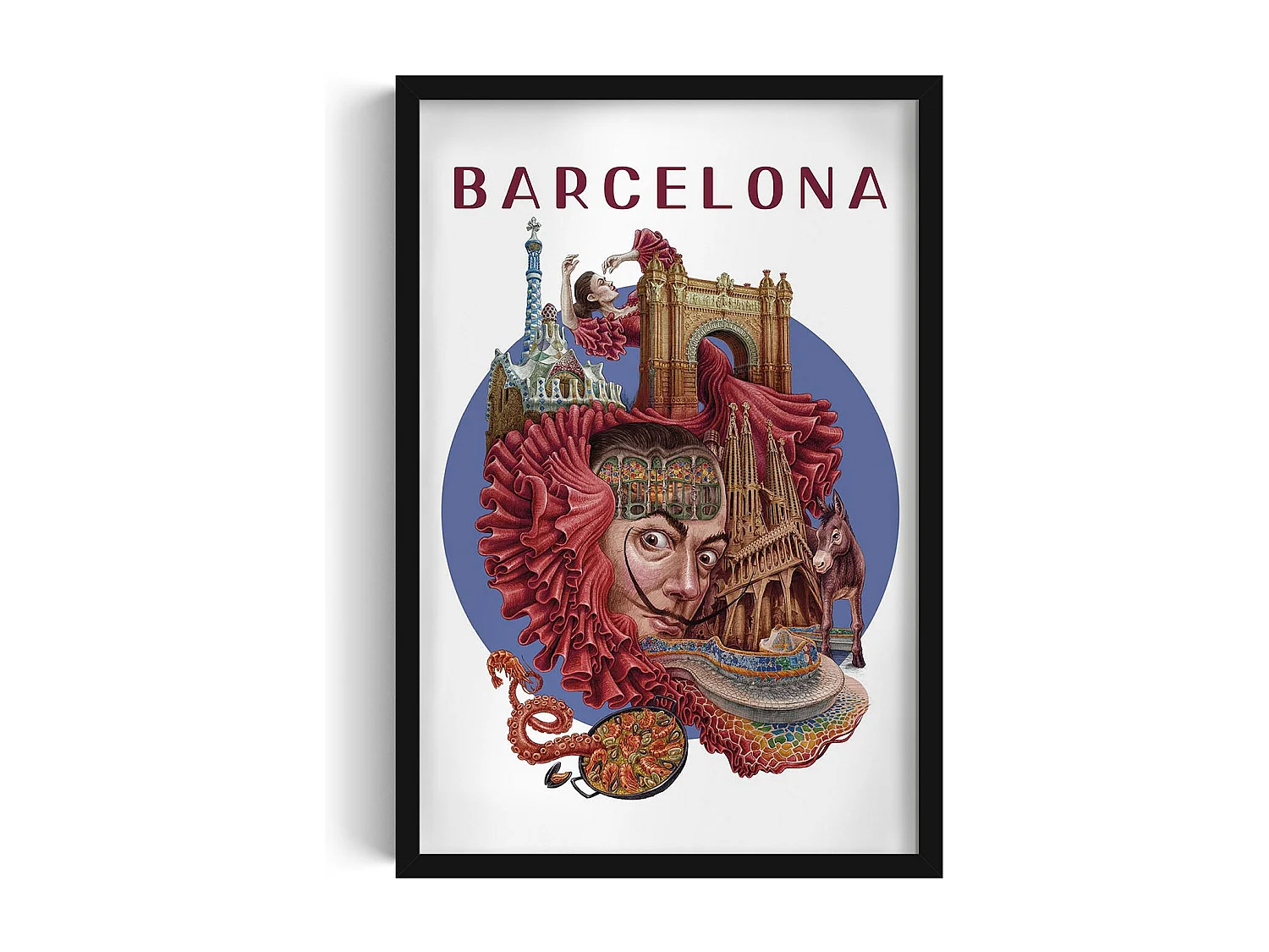 Gerahmtes Bild, spanisches Stadtdekor, schwarz gerahmtes Bild Barcelona, ​​40x60 cm Barcelona-Kunst, Barcelona-Stadtdruck.