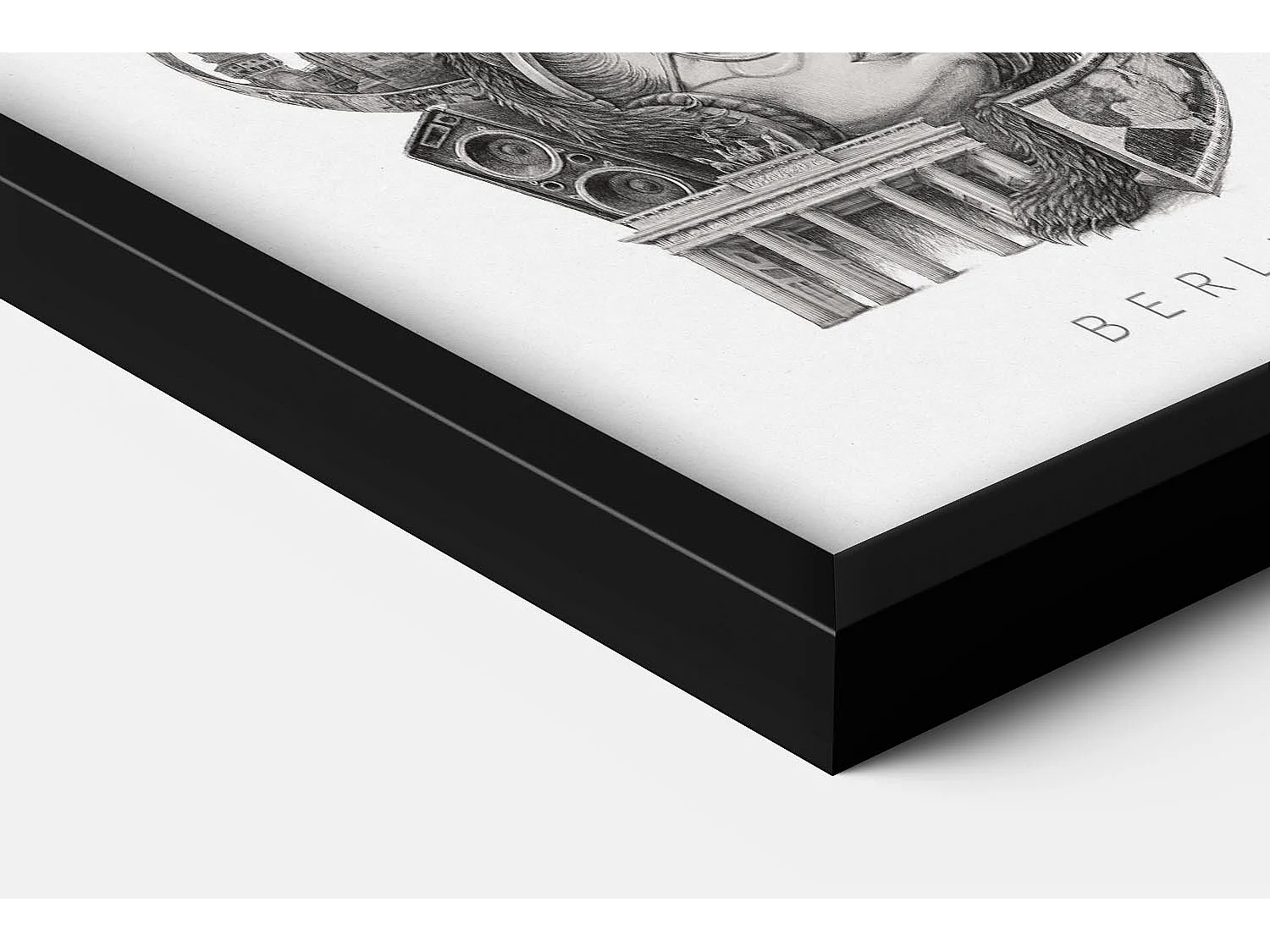 Image dans un cadre, art mural allemand moderne, art du cadre noir Berlin, image urbaine 50x70.