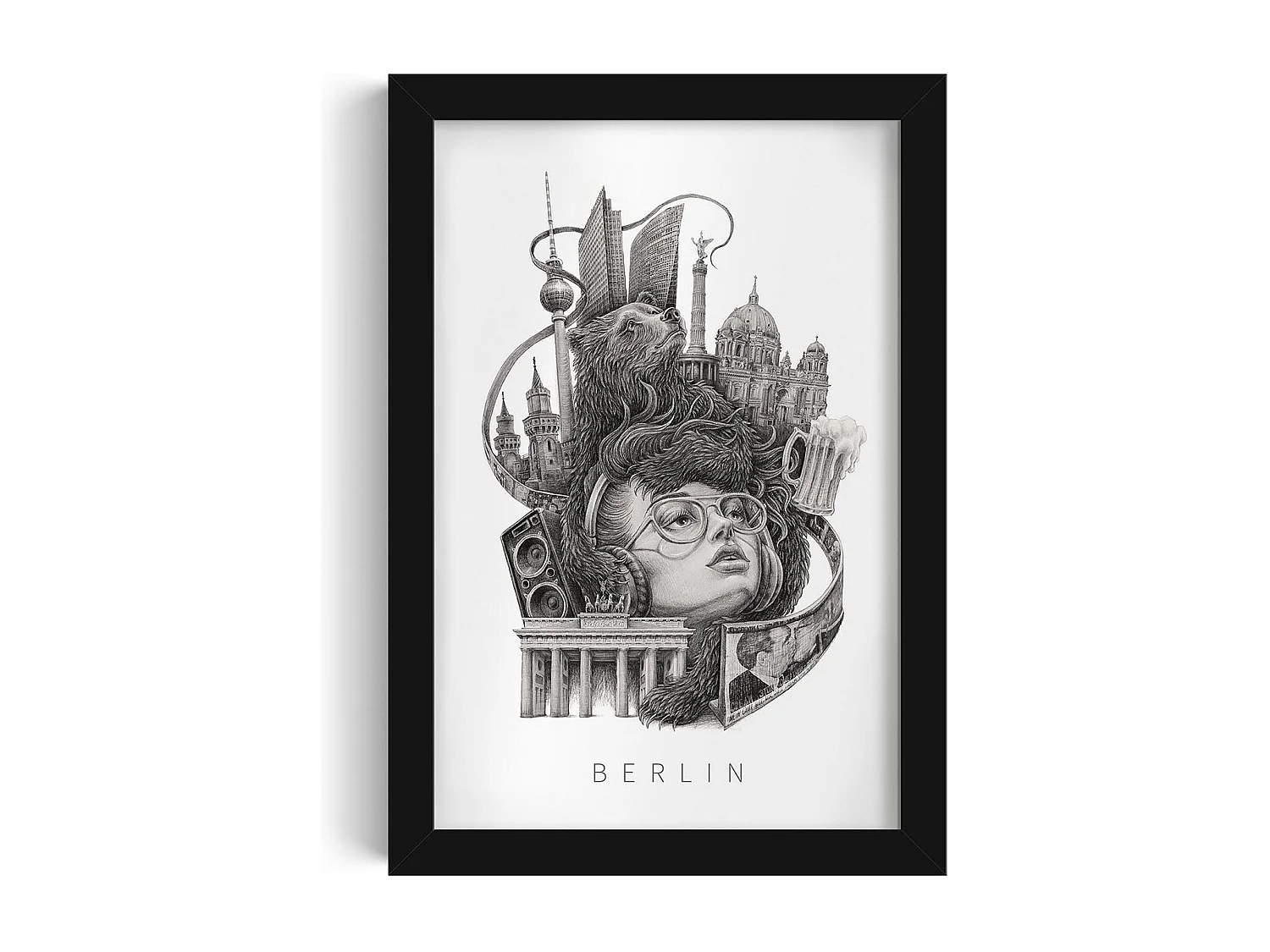 Image dans un cadre, art mural allemand moderne, art du cadre noir Berlin, image urbaine 20x30.