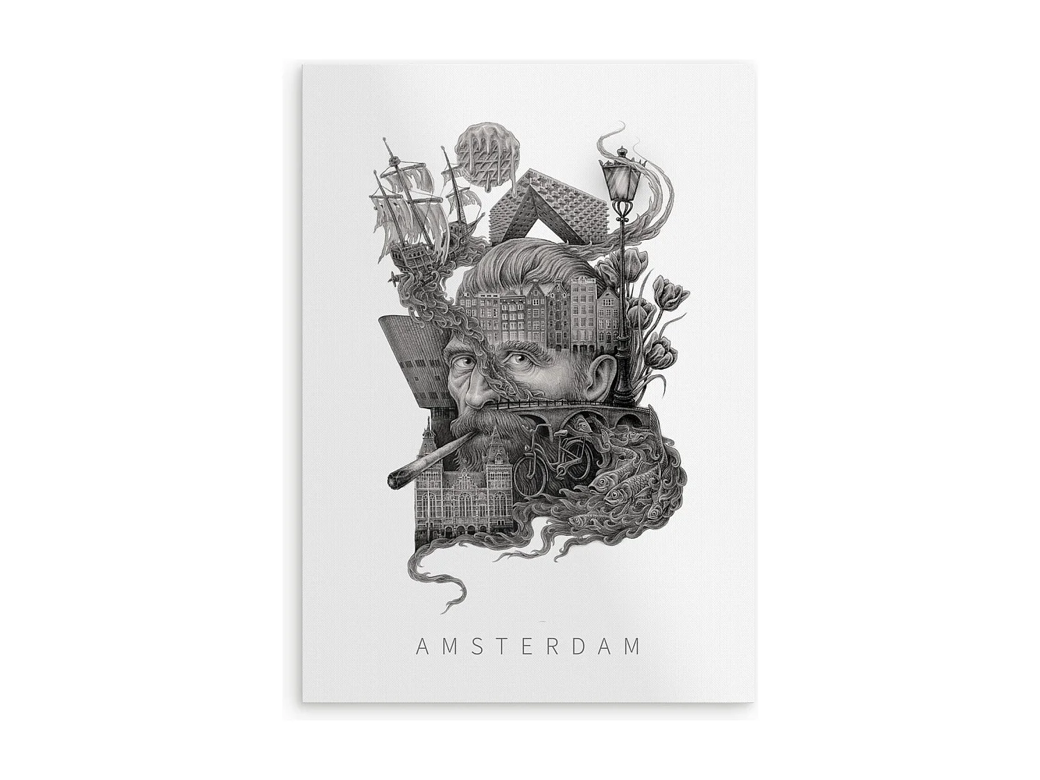 Poster, elegantes niederländisches Dekor, Amsterdamer Kunst, Stadtplakat 59,5x84 cm Amsterdam.