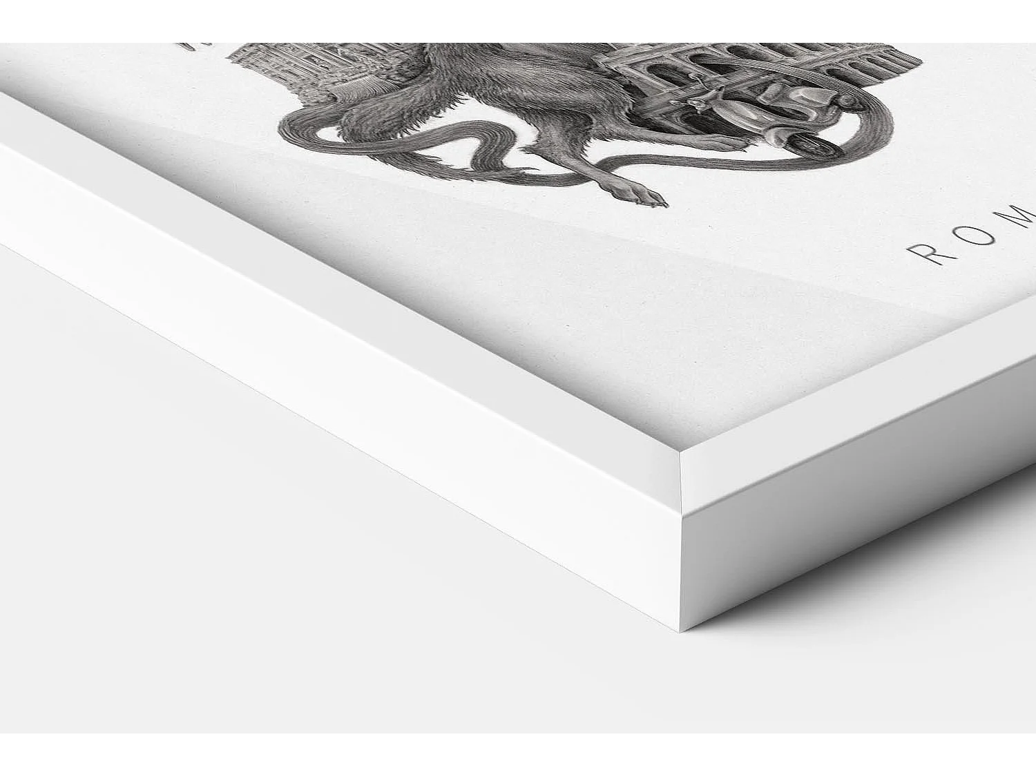 Foto in lijst, elegante Italiaanse decoratie, witte kunstlijst Rome, stadsfoto van Rome, Rome-ontwerp 70x100 cm.