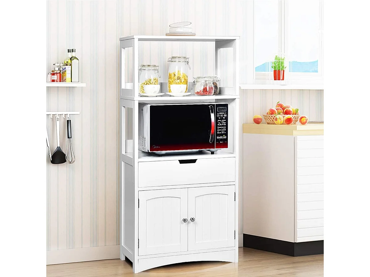 Armoire de Salle de Bain Meuble de Rangement WC, avec Tiroir, 2 Étagères Ouvertes,Double Porte,Meuble d’entrée Cuisine Salon,Blanc