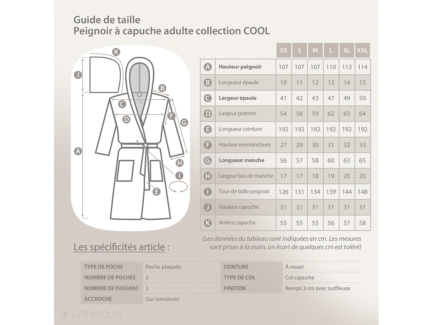 Peignoir à capuche adulte COOL coton XXL velours gris Anthracite