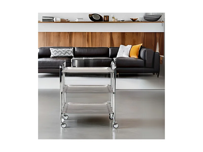 Desserte pliante 3 niveaux avec roulettes – Structure chromée, BAUHAUS