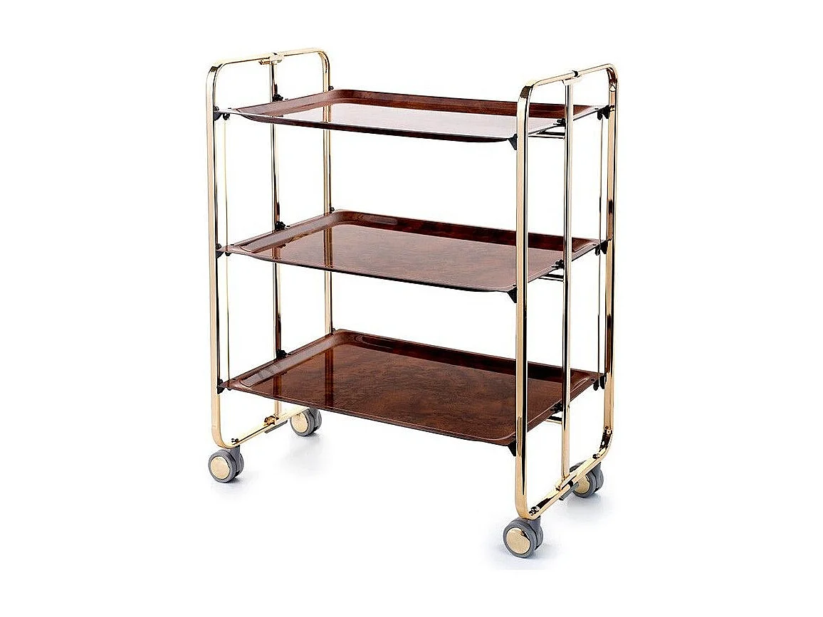 DON HIERRO - Carrito plegable con ruedas BAUHAUS, armazón con baño de oro, 3 estantes.-
