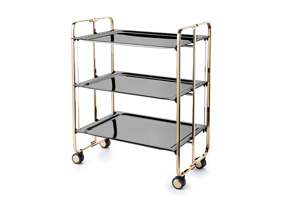 Desserte pliante BAUHAUS avec roulettes – Structure dorée, 3 niveaux, 3 positions