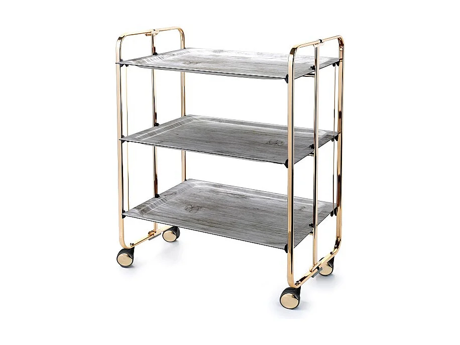 Desserte pliante BAUHAUS avec roulettes – Structure dorée, 3 niveaux, 3 positions