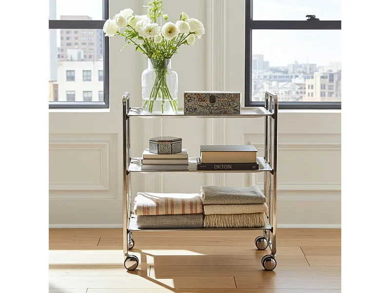 DON HIERRO - Carrito auxiliar plegable BAUHAUS cromado con ruedas – 3 niveles y 3 posiciones-Pino envejecido